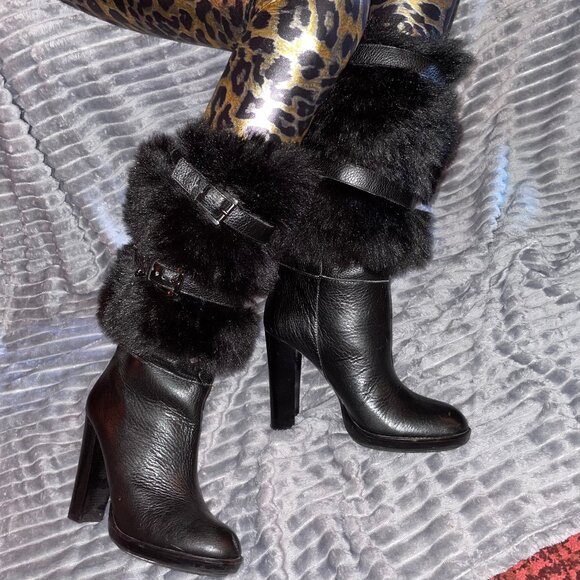 Michael Kors Black Fur-Trimmed Heeled Boots - Picture 3 of 11